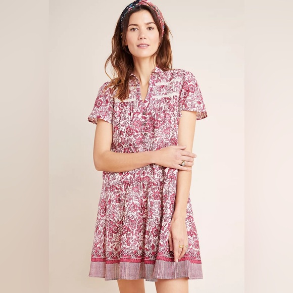 Anthropologie Red and White Floral Mini Dress - Picture 5 of 5